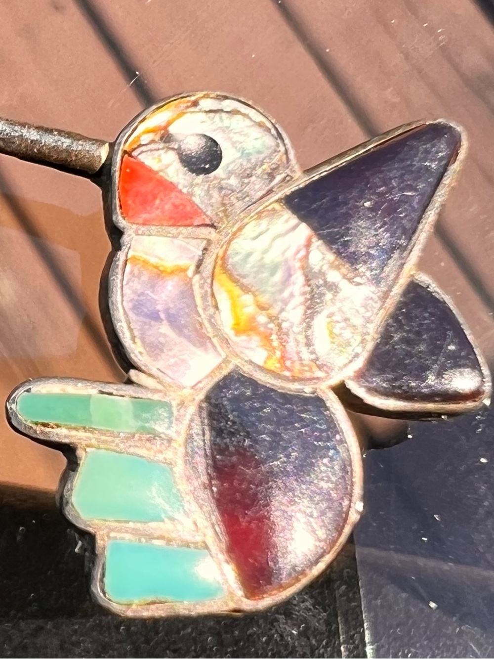 Vintage Native American Zuni Inlay Hummingbird pin/pendant Sterling